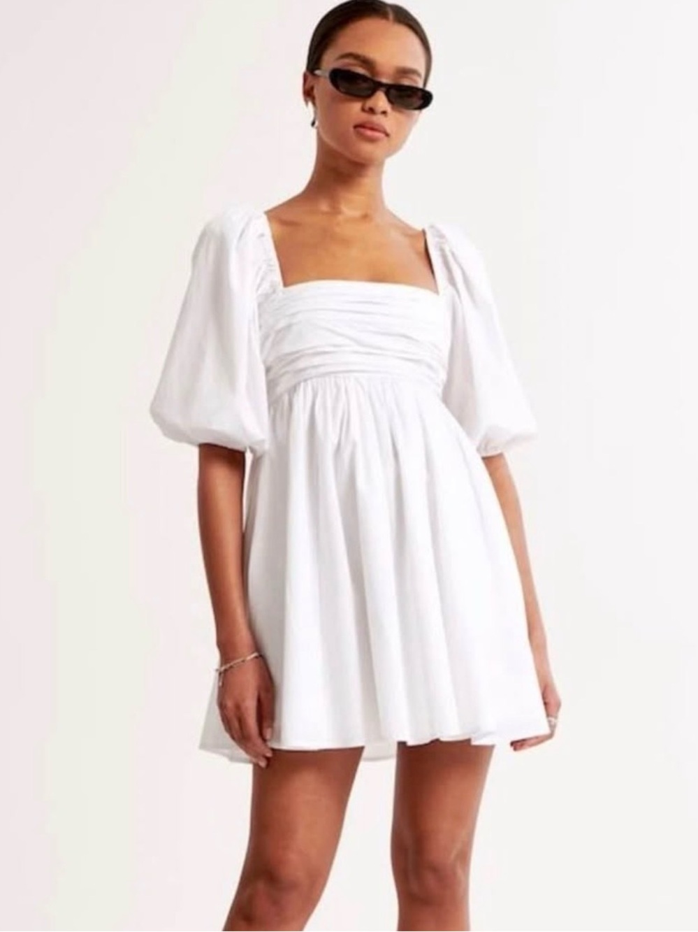 Abercrombie & Fitch White Puff-Sleeve Square-Neck Mini Dress